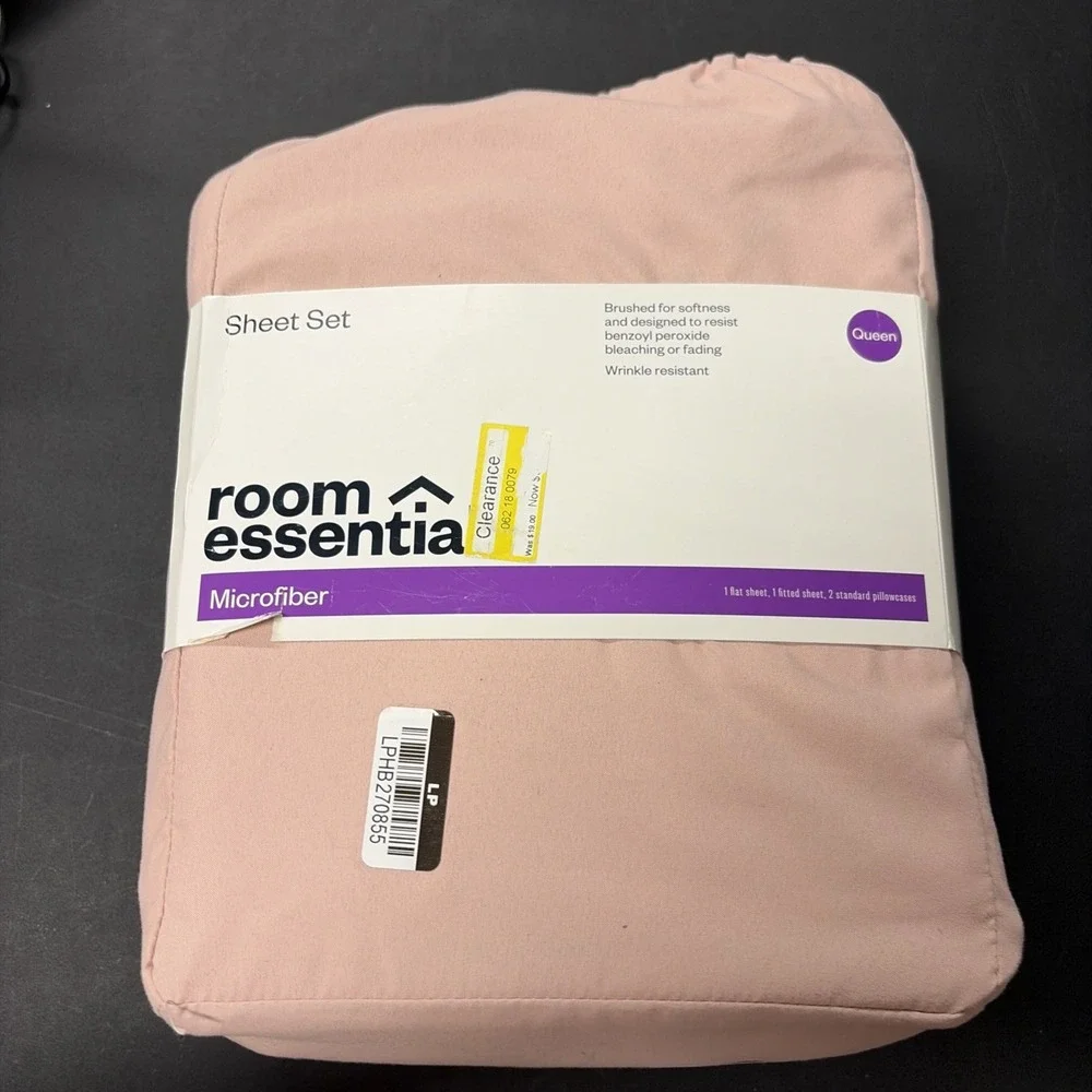Room Essentials Queen Microfiber Sheet Set Pink 4pc Soft Wrinkle Resistant NEW